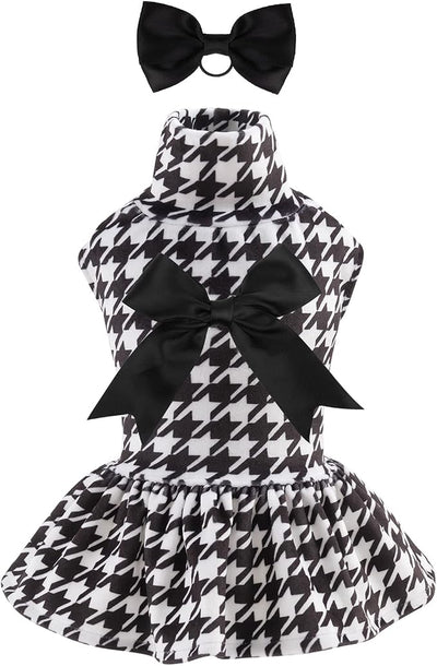 CuteBone Turtleneck Dog Velvet Dress Puppy Skirt Costume Pet Clothes Cat Apparel with Bow Hair Rope for Small Dogs CVD04M