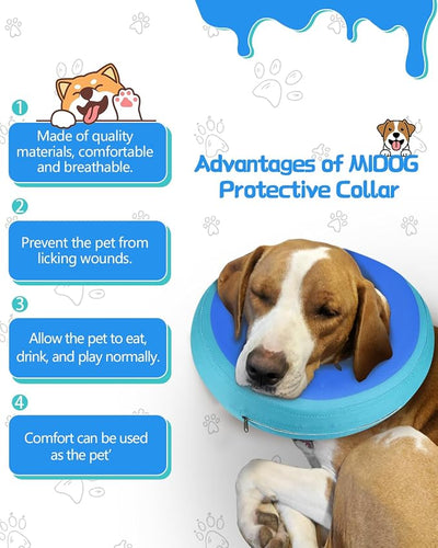MIDOG Soft Inflatable Dog Cone,Donut E-Collar Alternative for After Surgery, Prevents Licking,Allowing Normal Eating & Vision,Comfortable Recovery Collar for Small Medium Large Dogs & Cats,GreenBlue-S