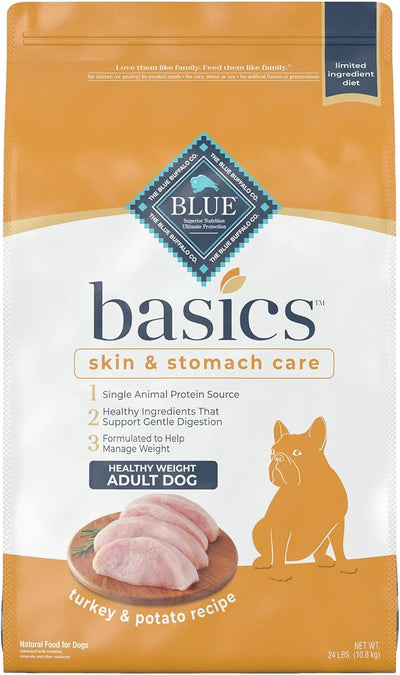 Blue Buffalo Basics Skin & Stomach Care, Natural Adult Healthy Weight Dry Dog Food, Turkey & Potato 24-lb