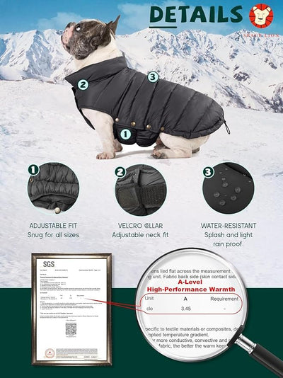 SPACE LION Dog Puffer Jacket, Down Winter Coat, Durable Outdoor Coat for Cold and Windy Conditions, Lightweight & Adjustable Fit Coats for Large Dogs, (Onyx Black,Size28/4XL)