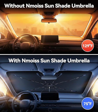 Nmoiss Windshield Sun Shade Umbrella for Civic - [Vinyl Coating Heat Shield] Protect Car from Sun Rays & Heat Damage Keep Cool and Protect Interior, Spring Structure Edge