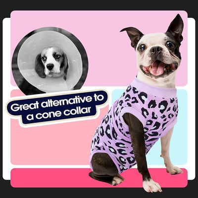 FUAMEY Recovery Suit for Dogs After Surgery,Soft Breathable Dog Bodysuit E-Collar & Cone Alternative Surgical Suit,Male Female Dog Neuter Spay Suits Anti Licking Wounds Onesie Purple Leopard M