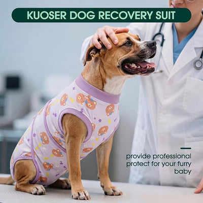 Kuoser Dog Surgery Recovery Suit, Soft Breathable Dog Recovery Suit for Female Spay Male Nueuter, Anti Licking Puppy Onesie Pet Surgical Suit for Dogs Abdominal Wounds Skin Disease, Bear L
