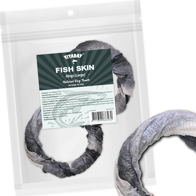 VITADAY 100% Fish Skin Dog Jerky Treats, Ring (L), 3 oz, 1-Pack | Natural dog jerky treats, rawhide alternative, 100% fish skin rich in collagen and omega-3, for all dogs, ring (L), 3 oz