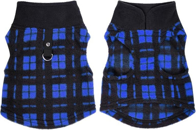 Rbenxia 1 PC Plaid Dog Sweaters with Leash Ring Soft Fleece Vest Dogs Pullover Warm Jacket Pet Dogs Clothes Winter Dog Outfits for Small Puppy Cat Pets (Blue and Black, Medium)