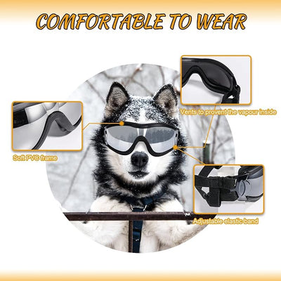 Dog Sunglasses/Goggles, UV/Wind/Dust/Fog Protection Pet Glasses Eye Wear with Adjustable Strap for Medium or Large Dog (Pack of 1)