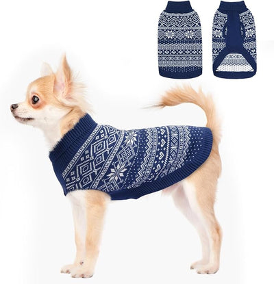HOMIMP Dog Sweater Argyle - Warm Winter Clothes Puppy Soft Coat, Ugly Dog Sweater for Small Medium and Large Dogs, Pet Clothing Boy Girl, Blue XXS
