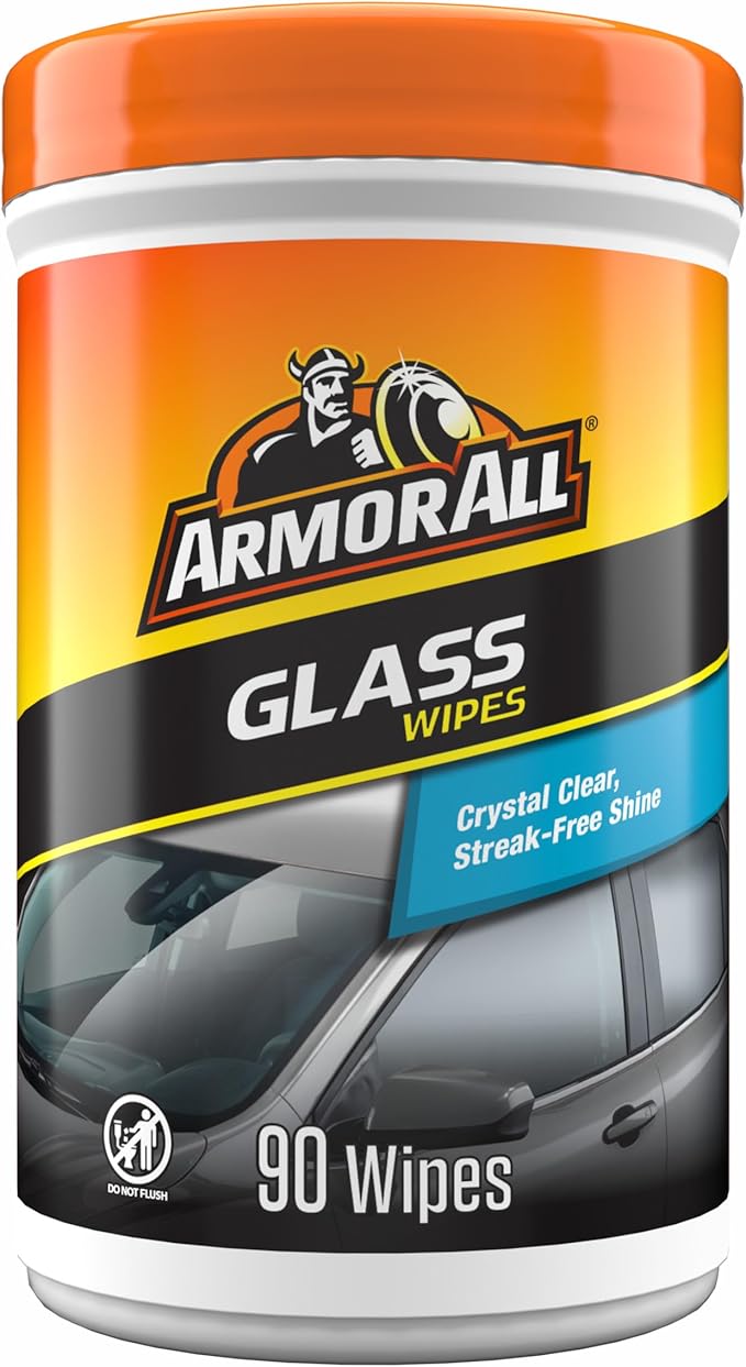 Armor All Car Glass Wipes, Auto Glass Cleaner, 90 Count | Ammonia-free window cleaner wipes safe on tinted glass; remove filmy residue, fingerprints, and bugs