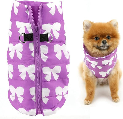 SMALLLEE_LUCKY_STORE Pet Water Resistant Winter Jacket Vest with D-Ring for Small Dog Cat Zip-up Padded Puppy Coat Chihuahua Yorkie Kitten Warm Clothes, Purple, XS