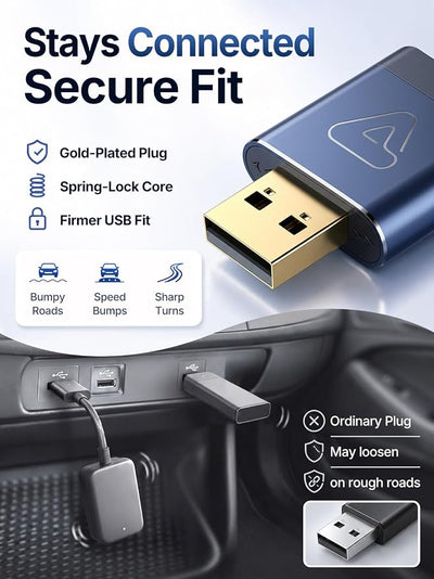Wireless CarPlay Adapter for Apple Daily Commute, Wired to Wireless | Ultra Mini, Cooling Design, Fast Stable Connection, Easy to Set Up, USB C/A, Bluetooth 3s Reconnect, Maps Music Calls