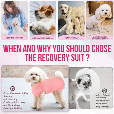 SlowTon Dog Recovery Suit - Surgery Recovery Suit for Female Male Dogs, Dog Onesie After Spay Abdominal Wounds, E-Collar Cone Alternative Prevent Licking Pet Surgical Suit(Light Pink,L)