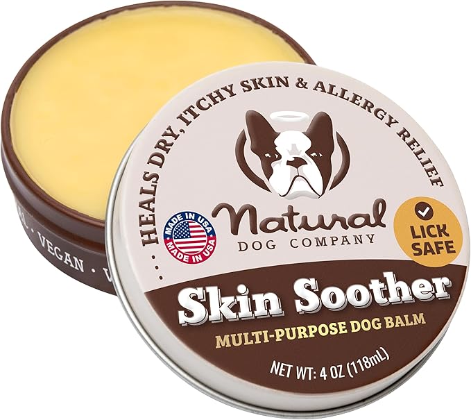 Natural Dog Company Skin Soother Dog Skin Balm for Skin Care – Moisturizing Balm for Dry Itchy Skin, Outdoor Play, Beach Days & Hot Weather, Hot Spot Treatment with Coconut Oil & Vitamin E, 4 oz Tin