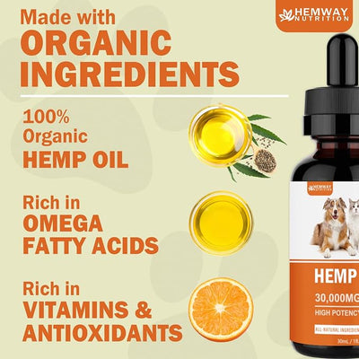 (4-Pack) Organic Hеmp Oil for Dogs and Cats - Hip and Joint Support - Skin and Coat Health - Pet Calming Drop - Omega 3-6-9 and Vitamins - Vet Approved