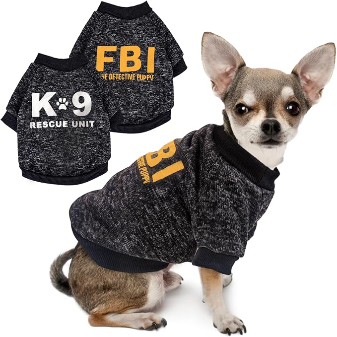 2 Pack Dog Sweaters for Small Dogs Black Fleece Sweater Chihuahua Clothes Pattern Small Dog Sweatshirt Puppy Clothes Fall Winter Pet Clothing, S