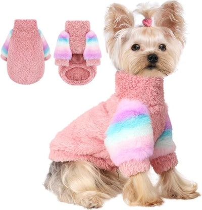 Dog Sweaters for Small Dogs, Chihuahua Fleece Clothes, Clothes Winter Warm Puppy Boys Girls, Rainbow Sleeve Sweater,Tiny Outfits Teacup Yorkie (Pink, X-Small)