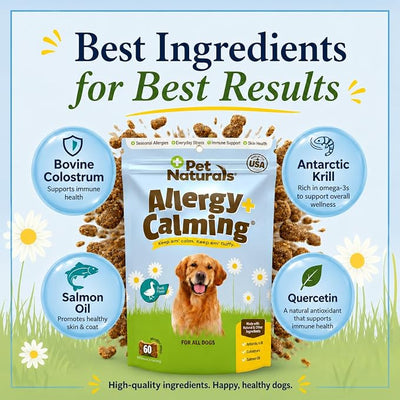 Pet Naturals Allergy Plus Calming Soft Chews for Dogs, Support for Seasonal Allergies, Paw Licking, Itchy Skin, Everyday Stress, Skin Health & Immune Health, 60 Count