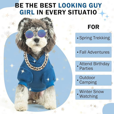 SCENEREAL Dog Hoodie Sweaters for Small Medium Large Size Dogs, Fleece Dog Sweatshirt with Hat and Pocket,Soft Cold Winter All Weather Dog Clothes for S to XL Sized Dogs, Blue M
