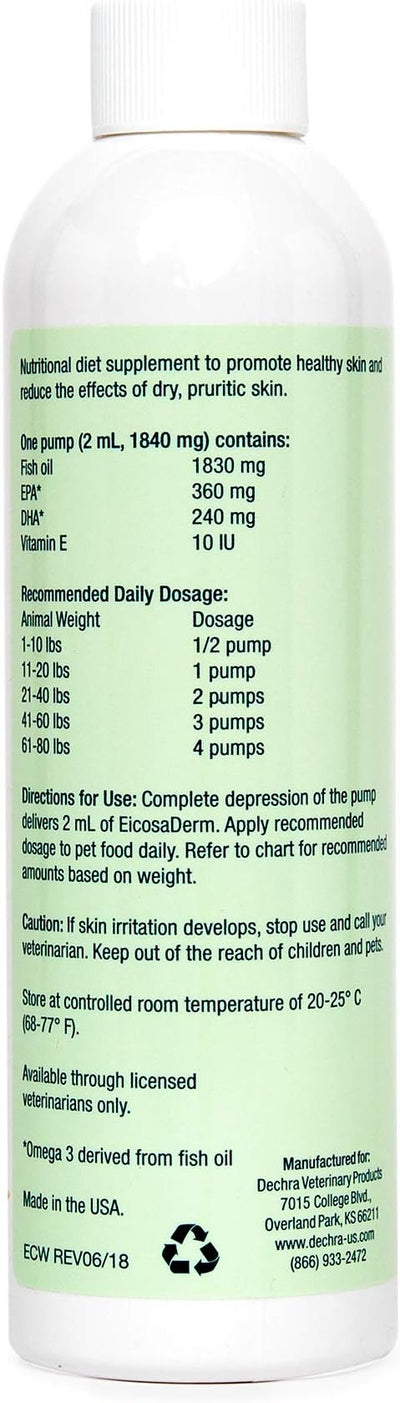 Dechra EicosaDerm Omega 3 Liquid for Dogs & Cats - Nutritional Fatty Acid Supplement, 8 Fl Oz (Pack of 1)