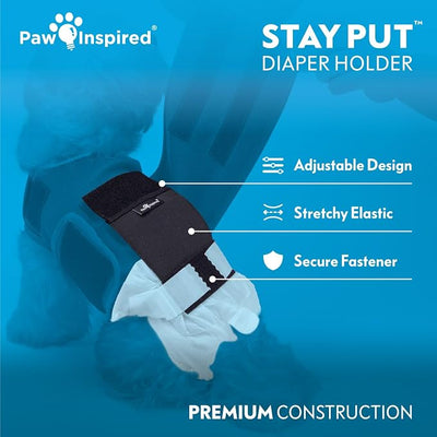 Paw Inspired Stay Put Dog Diaper Holder for Use with Calming Anxiety Vest (Sold Separately), Compatible with Disposable or Washable Dog Diapers