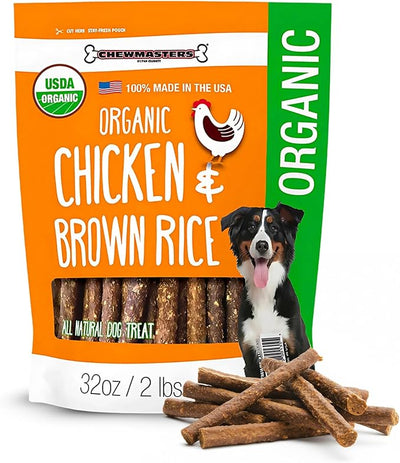 Chewmasters Organic Chicken & Brown Rice - All Natural Dog Snacks, Soft and Easy to Chew Dog Chicken Treats for Training, Pet Treats, No Corn, No Soy, and No Preservatives, Made in USA, 2 lb