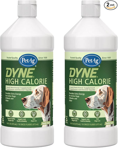 PetAg Dyne High Calorie Liquid Nutritional Supplement for Dogs & Puppies 8 Weeks and Older - 16 oz, Pack of 2 - Supports Performance and Endurance - Sweet Vanilla Flavor