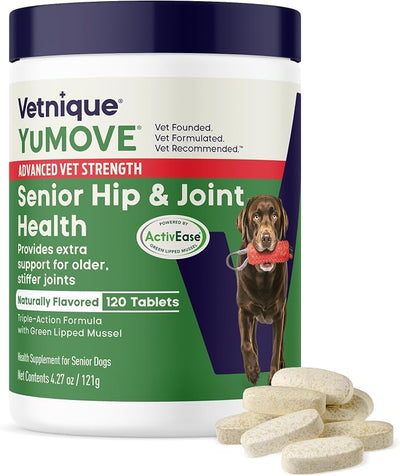 YuMOVE Senior Dog Joint Supplement, Advanced Vet Strength with ActivEase Green Lipped Mussel - Glucosamine for Dogs, Hyaluronic Acid & Omega 3, Senior Joint Support (Advanced Strength, 120ct Chew)