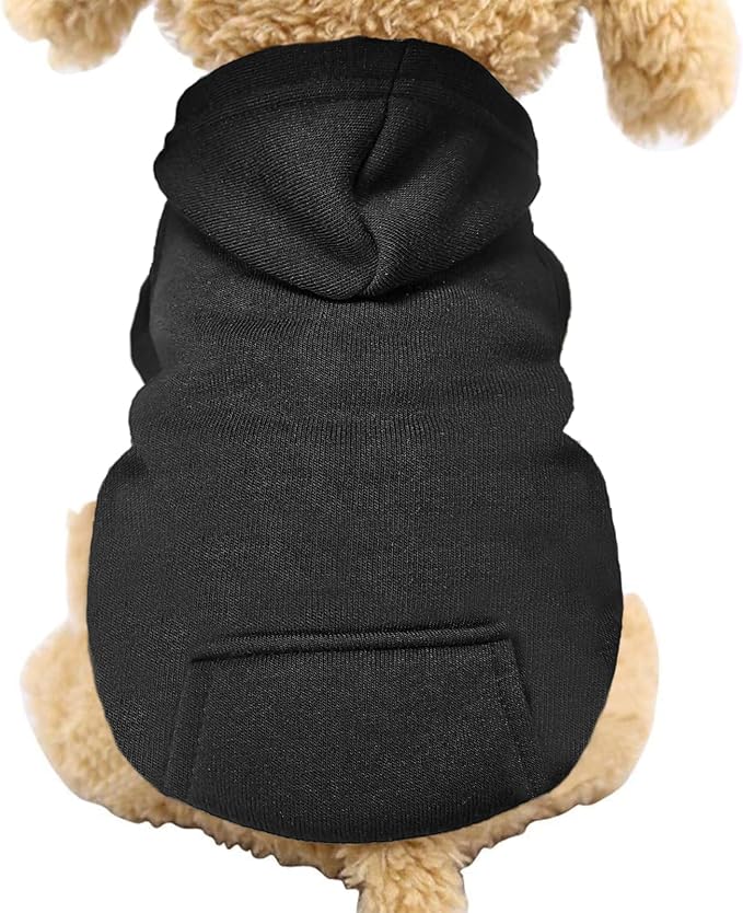 Jecikelon Soft Dog Hoodies for Small Dogs, Fleece Puppy Sweatshirt with Pockets, Warm Winter Cold Weather Coats for Pet Cat, Cute Clothes Puppy Costume (Black, X-Small)