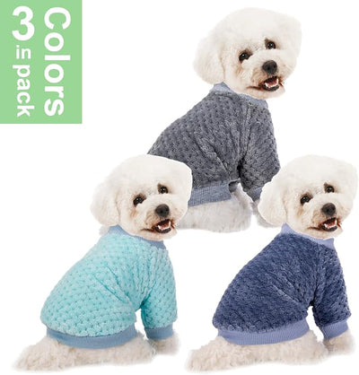 Dog Sweater, 3 Pack Dog Sweaters for Small Medium Dogs or Cat, Warm Soft Flannel Pet Clothes for Dogs Girl or Boy, Dog Shirt Coat Jacket (X-Large, Grey+Navy+Sky Blue)