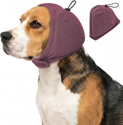 Meifsou Quiet Ears for Dogs - Adjustable Ear Covers for Noise, No Shake Dog Head Wrap, Dog Calming Hood for Thunder, Fireworks, Dralon Fabric and Thickened Soundproof Cotton, Dusty Plum Purple, M