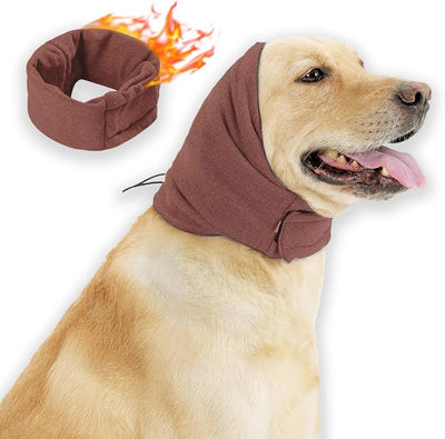 Ear Muffs for Dogs,Warm Winter Head Wrap Calming Hoodie,No Shake Anxiety Relief Pet Covers Ear Noise Protection Vest for Dogs Thunder Fireworks,Vet Visits,Grooming(Reddish Brown,S)