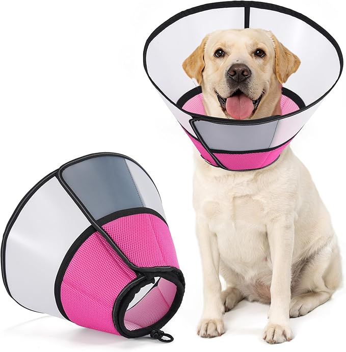 Avont Dog Cone Collar After Surgery, Alternative Adjustable Elizabeth Cone for Medium Large Dogs, Comfy Breathable Pet Recovery Collar to Stop Licking -Pink(S)