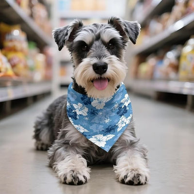 KEIAHUAN Blue Hibiscus Flowers Dog Bandana Soft Fabric Bandanas Pet Kerchief Cat and Dog Scarf Triangle Bibs Fit for Party, 1 Pack