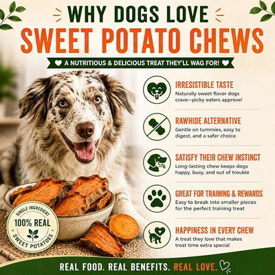 Gaines Family Farmstead Sweet Potato Dog Treats, 32oz Bag - Single Ingredient Sweet Potato Chews for Dogs, Grain Free Rawhide Alternative, High Fiber Healthy Dog Chews, Made in USA