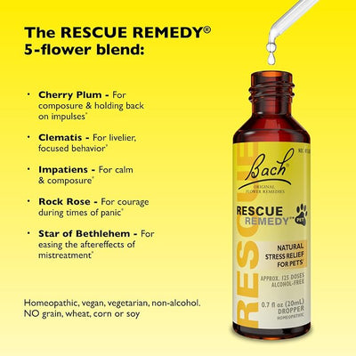 RESCUE Remedy Pet Dropper - 20mL, Pack of 2 - Stress & Tension Support for Dogs & Cats with Bach Natural Flower Essences - Sedative-Free, Homeopathic Liquid Formula - for All Breeds, Ages & Weights