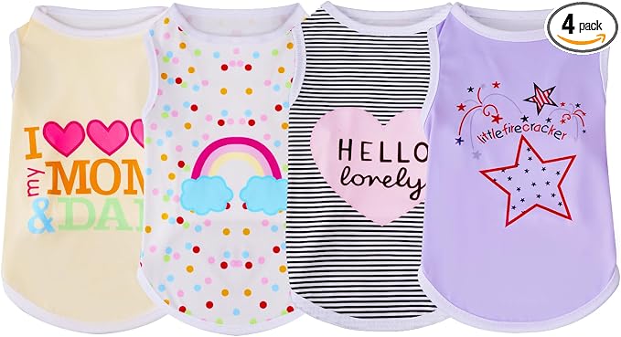 choyaxo 4pcs Dog Shirts Sleeveless Printed Pet Vest for Chiuahaha Small Medium Dogs Spring Summer