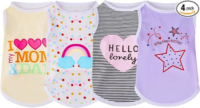 choyaxo 4pcs Dog Shirts Sleeveless Printed Pet Vest for Chiuahaha Small Dogs Kitten Spring Summer