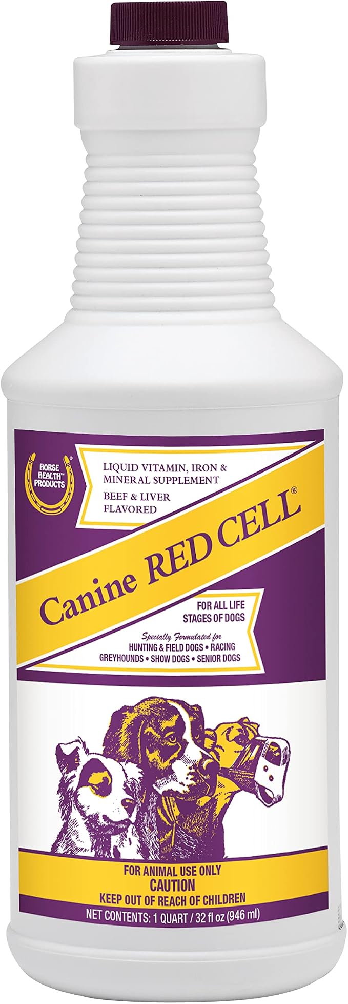 Horse Health Canine Red Cell, Liquid Vitamin-Iron-Mineral Supplement for Puppies, Active Senior and Pregnant Dogs, Dog Vitamins and Supplements, 1 Quart