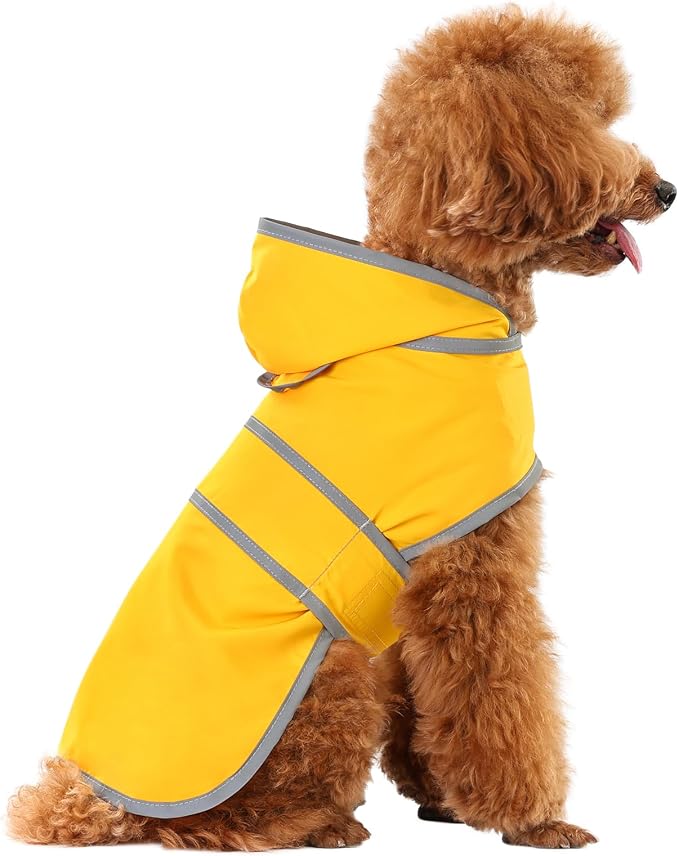 Dog Raincoat for Small Dogs Puppies Waterproof Jacket Hooded Rain Coats with Reflective Strips Leash Hole & Poncho Adjustable Fit (Yellow,XS)