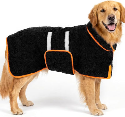 Bienbee Dog Bathrobe, Quick Drying Super Absorbent Pet Robes for Small Medium Large Dogs, Drying Coat for After Bath & Swim, Warm & Cozy Dogs Towels, Dog Puppy Bath Supplies, Black XL