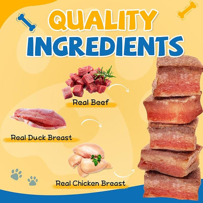 gazeupon Soft Dog Jerky Treats for Large Dogs, Triple Flavored Meat Bites, Healthy Training Snacks Made with Real Chicken, Duck, Beef