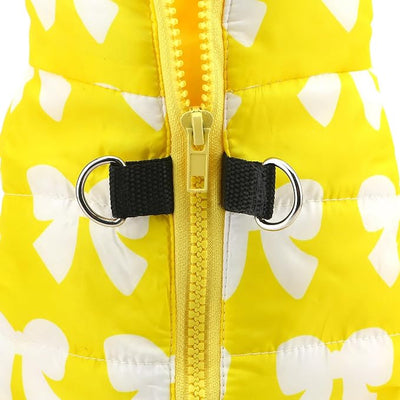 SMALLLEE_LUCKY_STORE Pet Water Resistant Winter Jacket Vest with D-Ring for Small Dog Cat Zip-up Padded Puppy Coat Chihuahua Yorkie Kitten Warm Clothes, Yellow, XL