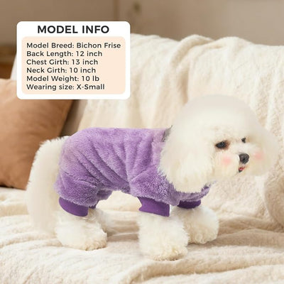 PAWCHIE Dog Fuzzy Velvet Pajamas,Dog Sweater Winter Cloth for Small Dogs Cat,Boy Girl,Pet Jumpsuit, Doggy Apparel,Purple,M