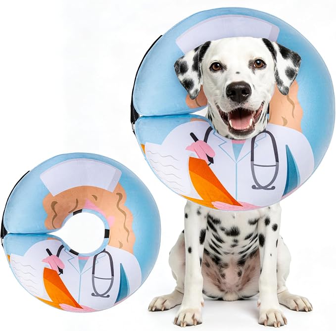 BEAUTYZOO Inflatable Dog Cone Collar Alternative After Surgery, Soft Donut Recovery E-Collar for Large & XL Dogs Girls Boys, Adjustable Pet Neck Cone to Stop Licking Wounds, Light Blue L