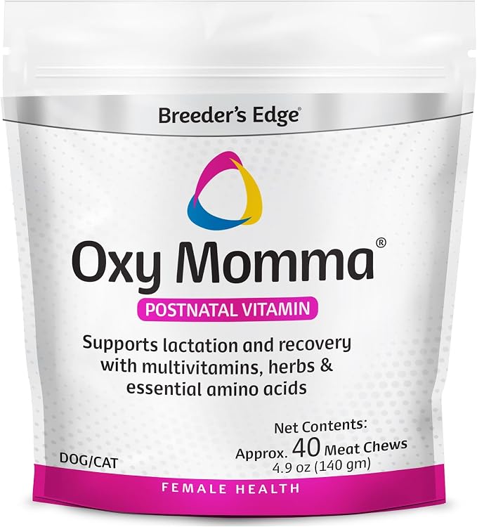 Breeder's Edge Oxy Momma Meat Treats, Postnatal Supplement for Lactating Dogs and Cats, Provides Essential Nutrients and Herbs to Support Milk Production and Aid Mother's Recovery After Birth, 40 ct