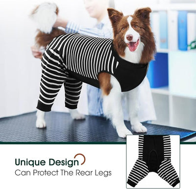 Kuoser Dog Recovery Suit with Anti Licking Rear Leg Sleeve, Black 4XL | Abdominal Dog Surgical Suit with Pants Cover Protect Wounds, Dogs Elbow Protector Soft Pet Surgery Onesie Cone Alternative