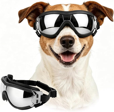 Enjoying Dog Sunglasses Medium-Small Breed, UV Protection Dog Goggles for Medium Dogs, Windproof Dust-Proof, Dog Eye Protection for Outside Cycling Driving, Adjustable Straps, Black