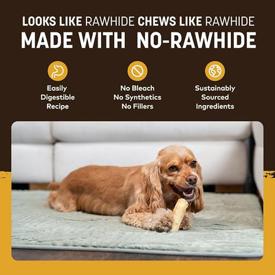 Earth Animal No Hide Chews - Long Lasting Rawhide Free Small Dog Chews Rolls, Peanut Butter - 2 Count