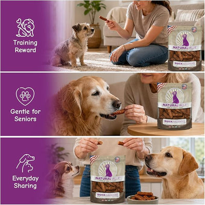 Loving Pets Natural Value Duck Sausages - Soft Jerky Dog Treats for Large & Small Breeds - Healthy Gluten, Wheat, Soy & Grain Free Pet Treats for Dogs