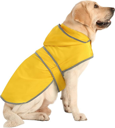 Dog Raincoat for Large Dogs Waterproof Jacket Hooded Rain Coats with Reflective Strips Leash Hole & Poncho Adjustable Fit (Yellow,L)