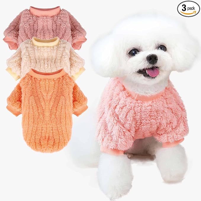 FabriCastle Dog Sweater, 3-Pack Dog Clothes, Ultra Soft and Warm Pet Jackets XXS XS for Small Dogs Girl & Cats, Winter Pet Apparel Costumes Outfits (Ivory,Pink,Coral, Small)